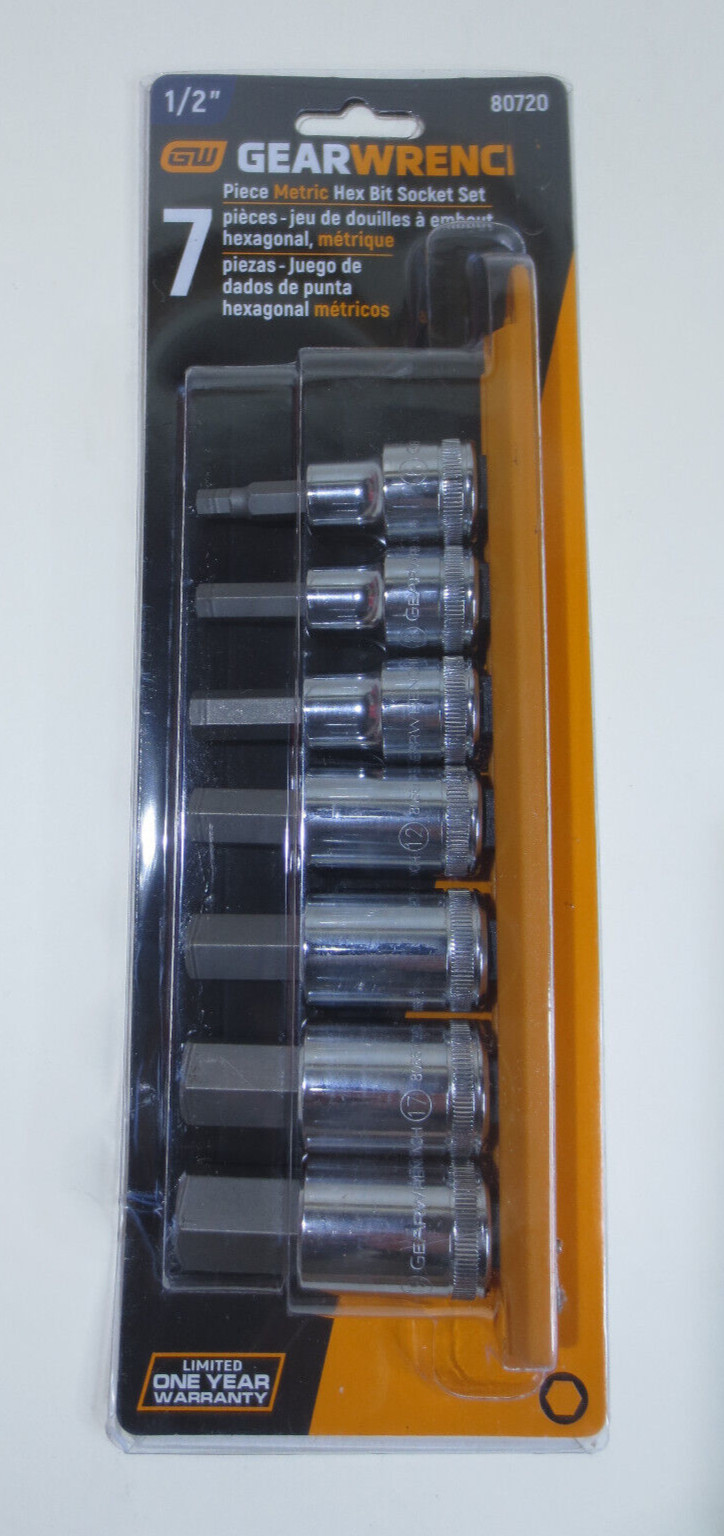 GearWrench 80720 7 Pc. 1/2″ Drive Hex Bit Metric Socket Set NEW