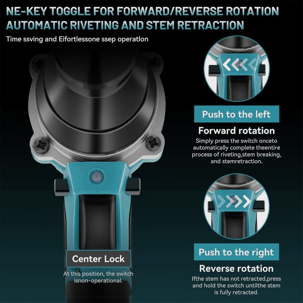 For Makita LXT 18V Battery Brushless Electric Rivet Gun Kit + 20 Rivets & LED