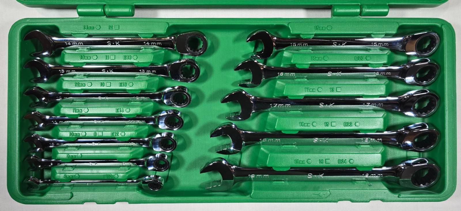 SK Tools 89300, 12 Piece, Metric, Spline, G-Pro, Ratcheting Wrench Set, New