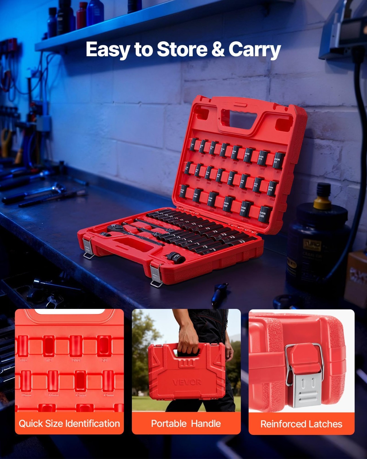 50-Piece 3/8″ Drive Impact Socket Set – SAE & Metric, Deep/Shallow, 6 Point, CR-