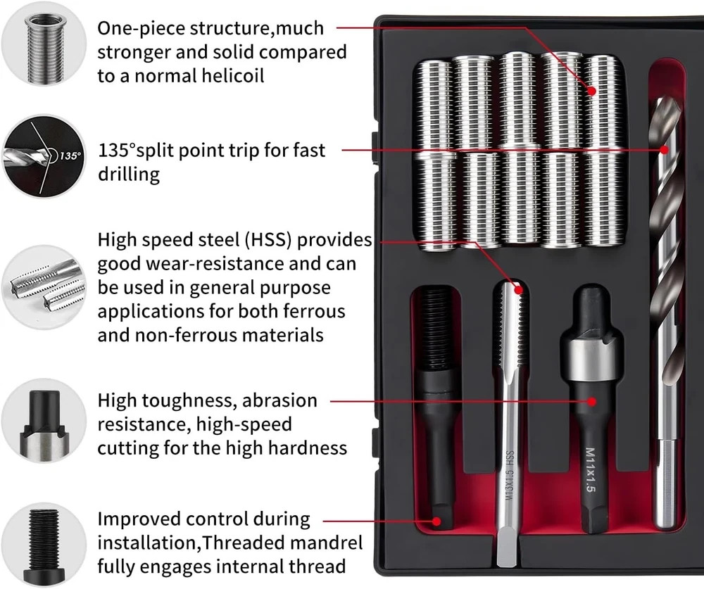M11X1.5 Metric Thread Repair Kit with Insert HSS Drill, Tap, Counterbore,…