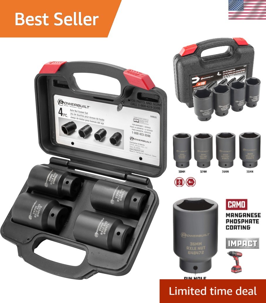 Impact Rated 4-Piece Axle Nut Socket Set for Foreign Vehicles – Chrome Vanadium