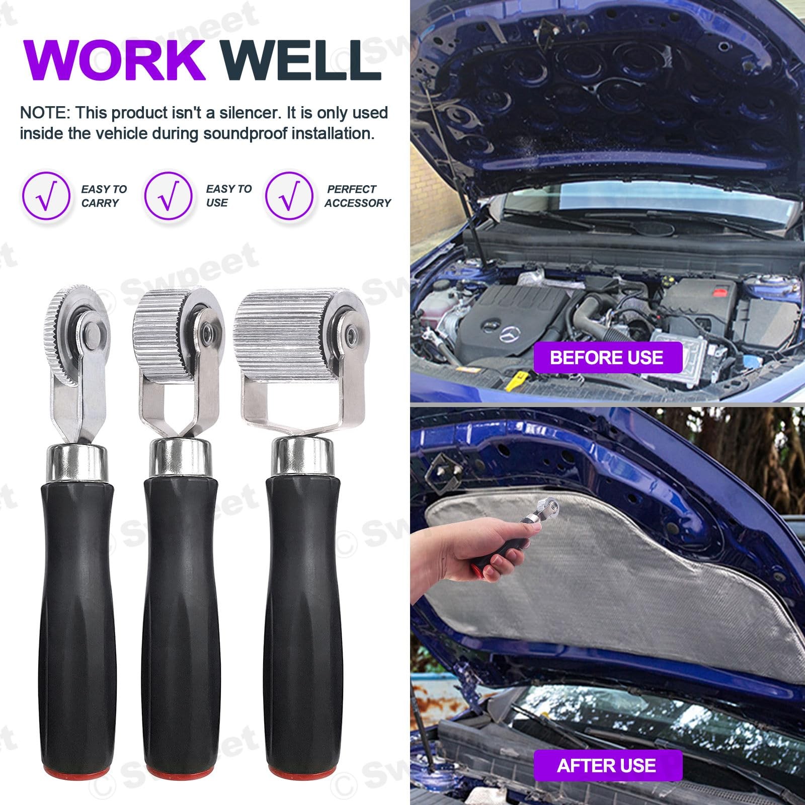 4Pcs 3Sizes Car Sound Deadening Roller Set, 6mm 20mm 40mm Metal Auto Noise Ca…