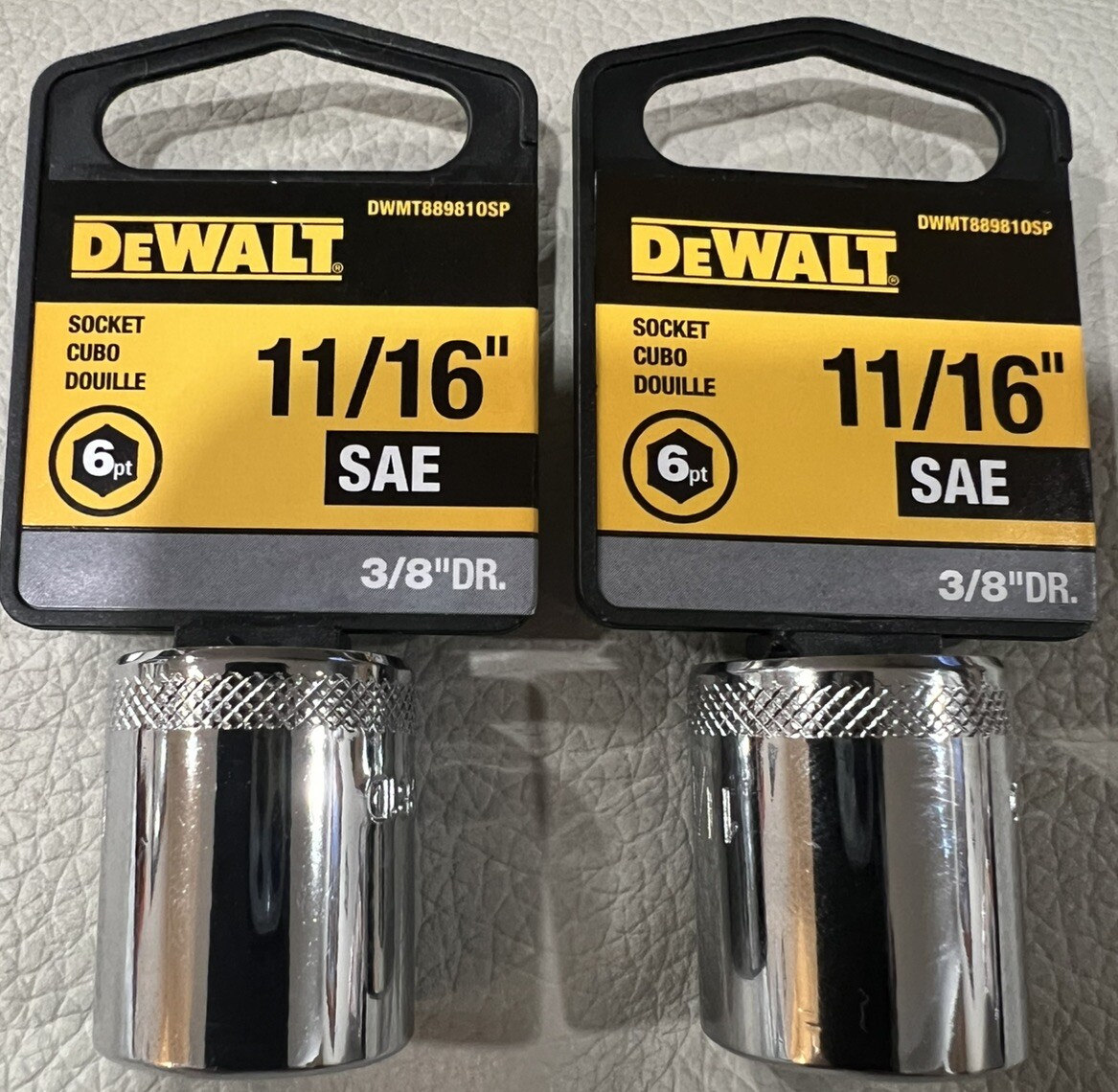 2 New Dewalt 11/16 Socket 3/8 Drive 6 Point Chrome Sockets