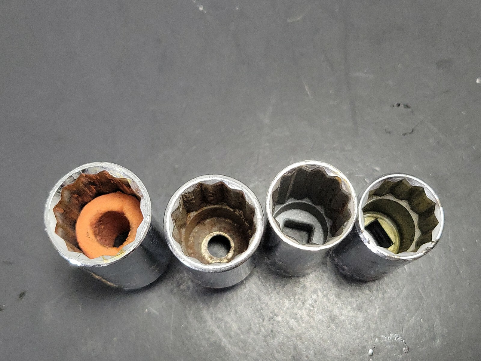 Lot of 4 Deep Sockets Spark Plug Socket 13/16″ 3/4″ SAE 3/8″ Drive 12 Point