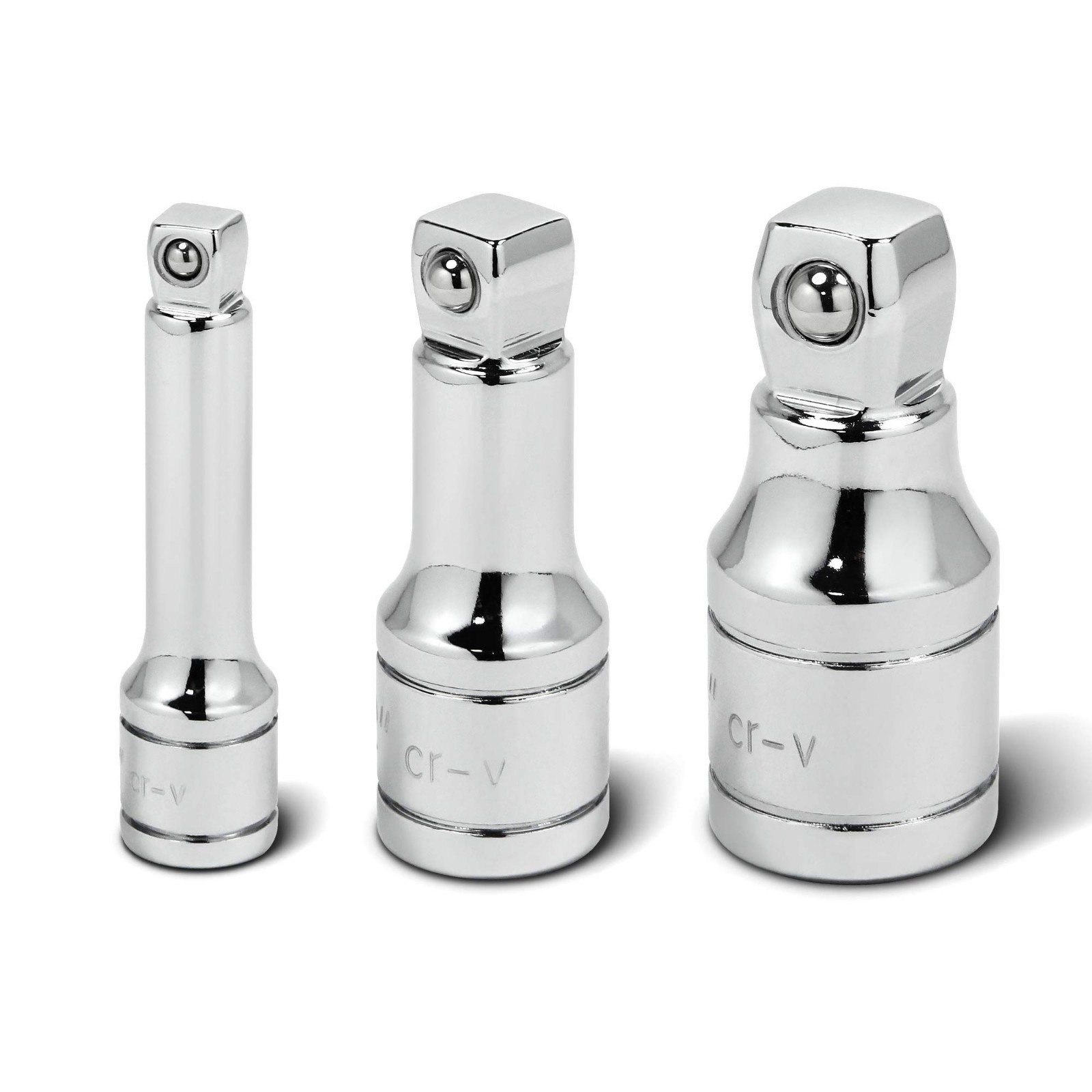 3-Piece Wobble Extension Set, 1/2″ Drive, 1/4″, 3/8″, 25° Flex – Silver Tool Set