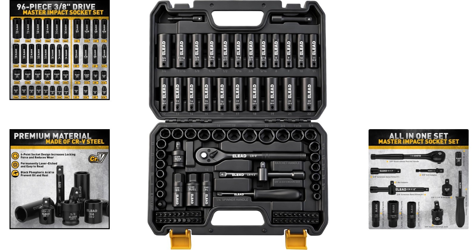 Versatile 96-Piece Impact Socket Set with Extension Bars & Spark Plug Sockets