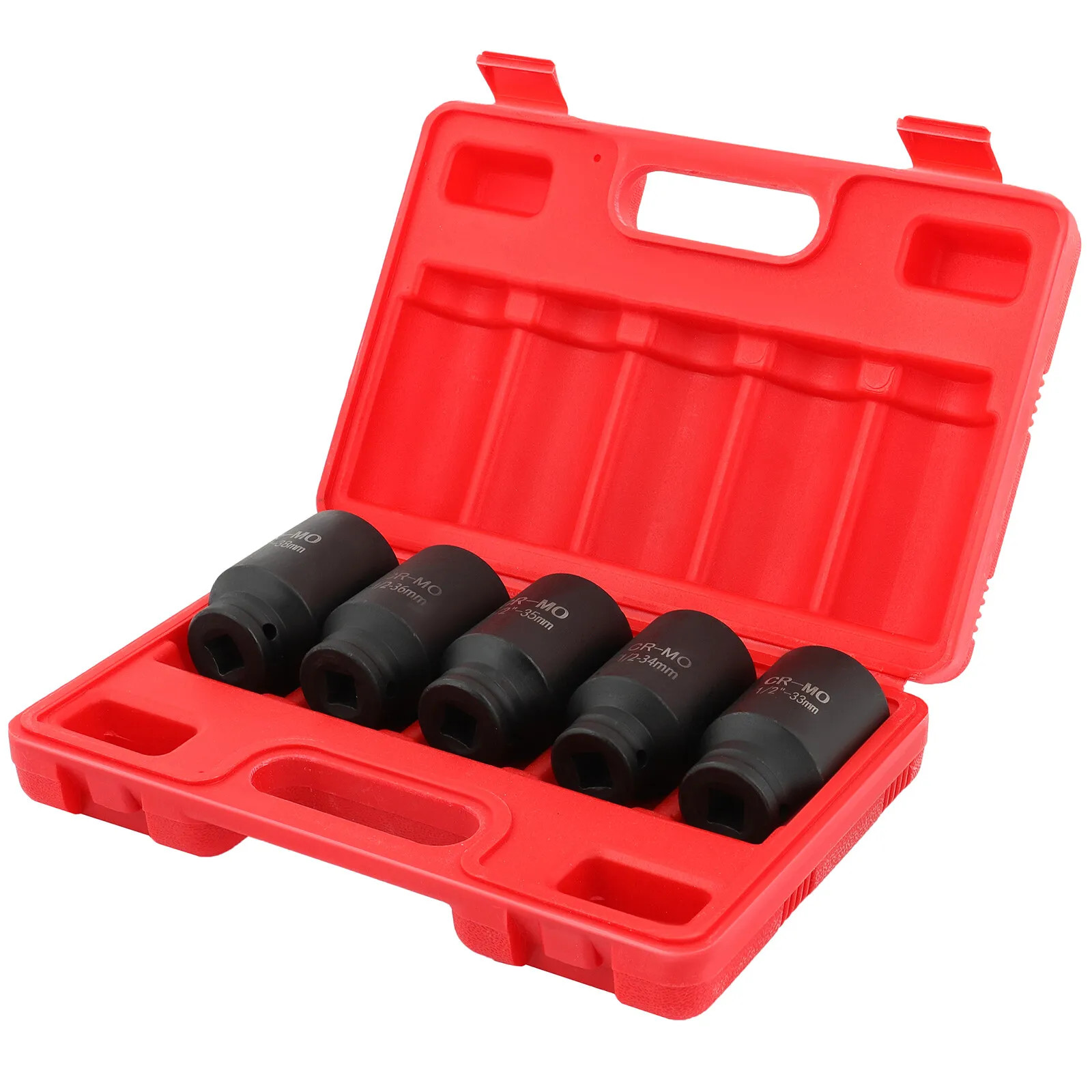 5Pcs 1/2″ Drive Deep Impact Axle Hub Socket Set 6 Point 33mm 34mm 35mm 36mm 38mm