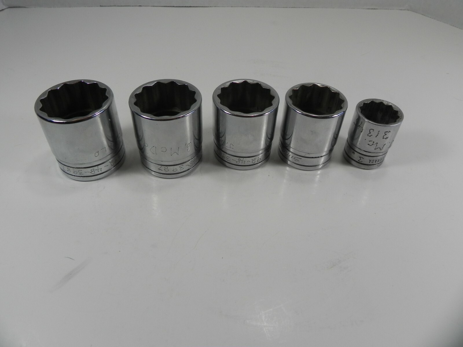 Snap On 5 Pc SAE 1/2” Dr Chrome 6pt Shallow Socket SW421 SW401 SW381 SW361 261