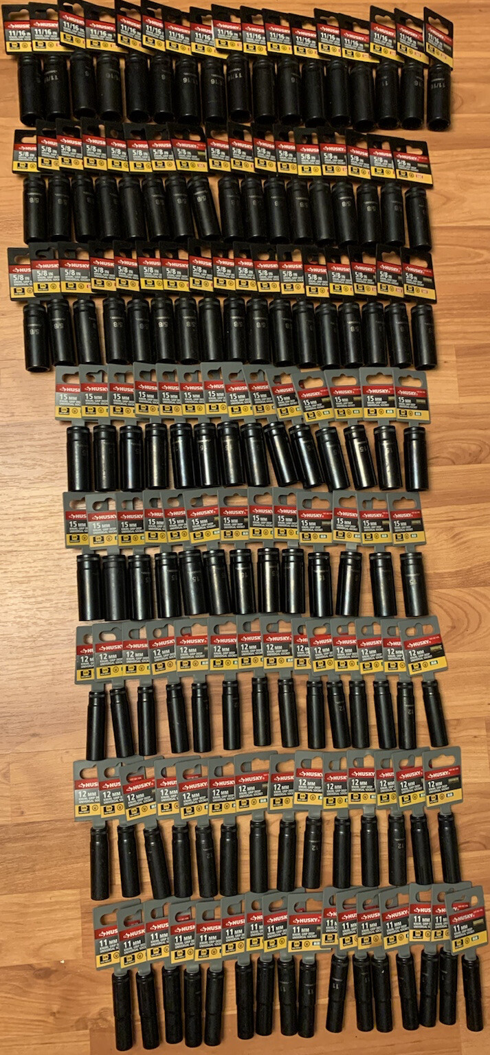Husky Wholesale Grip Deep Sockets SAE 12mm 15mm 11/16in 5/8in 11mm “Lot Of 123”