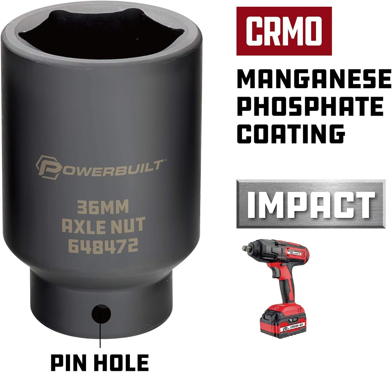 36mm 6-Point Drive Socket for Axle Nut Removal Compatible with Impact Tools