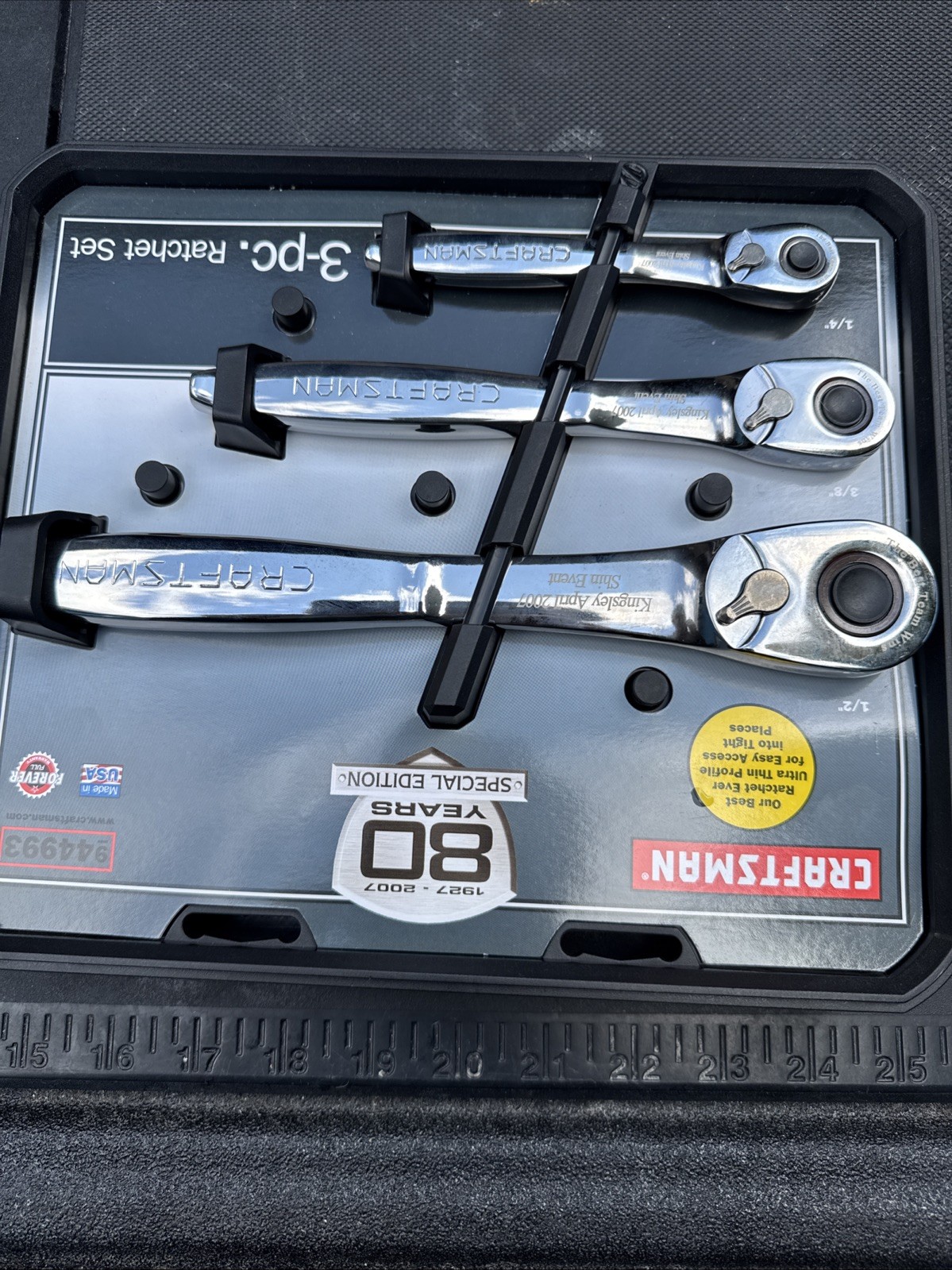 Rare Sears Craftsman USA Nos 3pc Thin Profile Ratchet Set 44993 80 Year Anniv