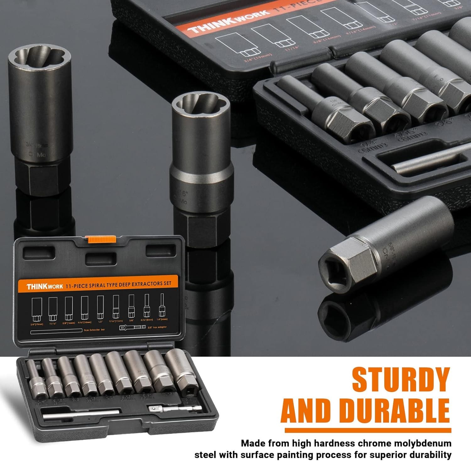 Bolt Extractor Kit for Deep Well Bolt, 11 Pcs Lug Nut Extractor Set, Deep Socket