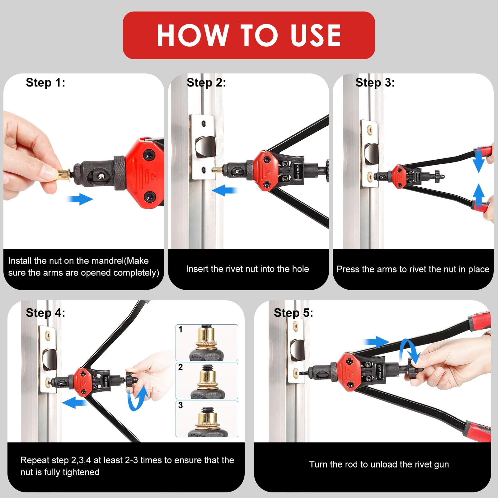 WETOLS 16″ Rivet Nut Tool Kit 11 Mandrels 110pcs Rivnut Gun Heavy Duty WE-889