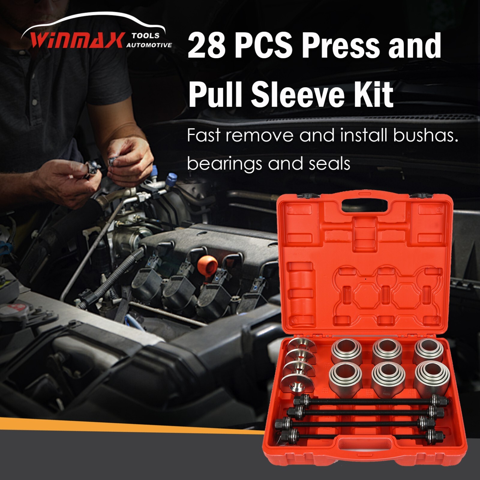 28PC Master Press& Pull Sleeve Kit Bushes Bearing Bushes Seals Installation Set