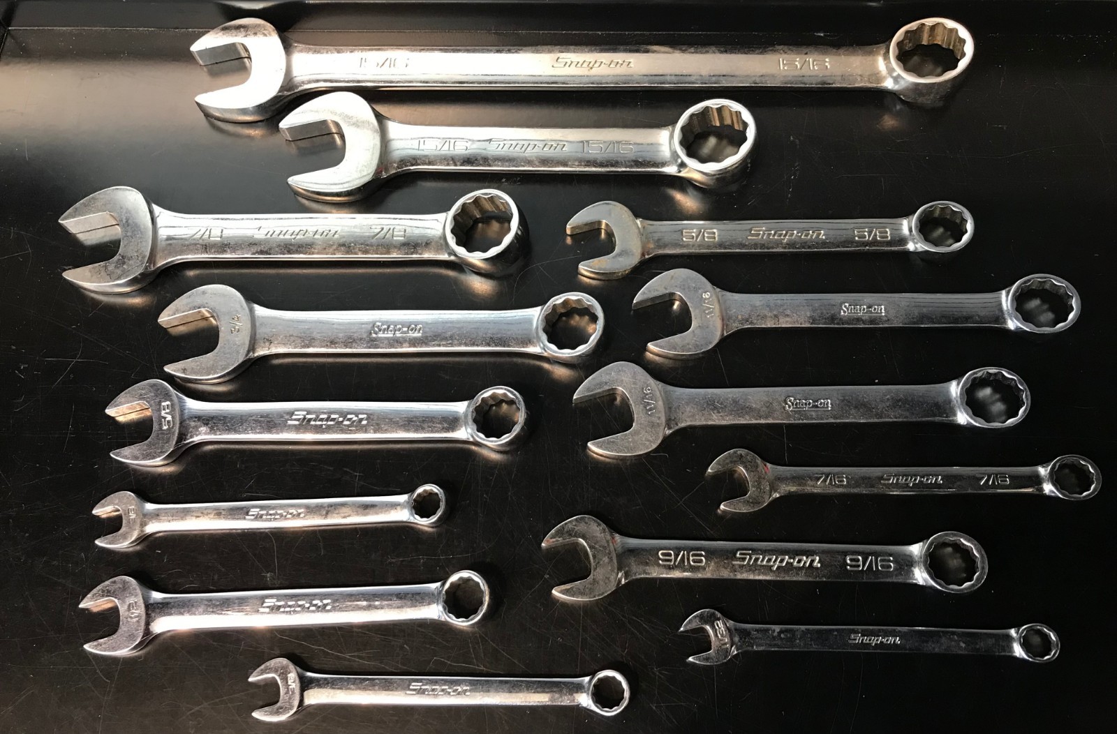 Lot of 14 Snap On USA 12 Point SAE Flank Drive Chrome Combination Wrench