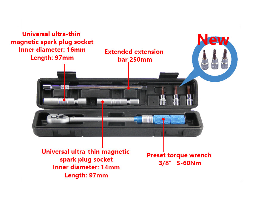 3/8 Inch Drive Click Torque Wrench Set with 14/16mm Magnetic Spark Plug Sockets