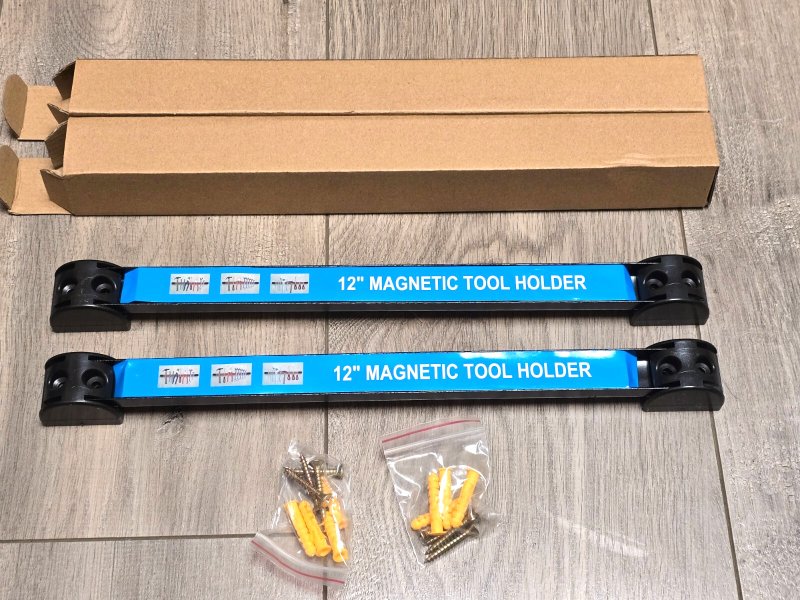 2-pack of 12″ Wall Mount Magnetic Tool Holders w/ End to End Connectors & Screws