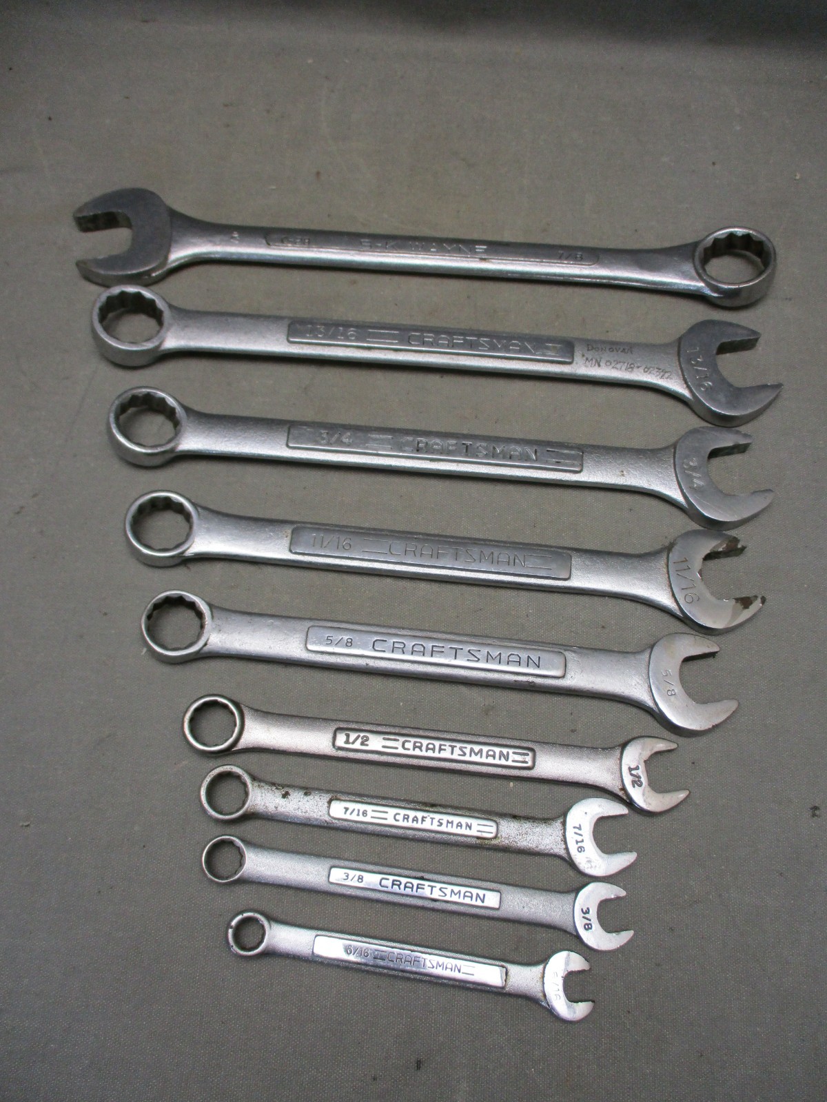 Lot of 9 Craftsman & SK Combination Wrenches SAE 5/16″ – 7/8″ 12pt.