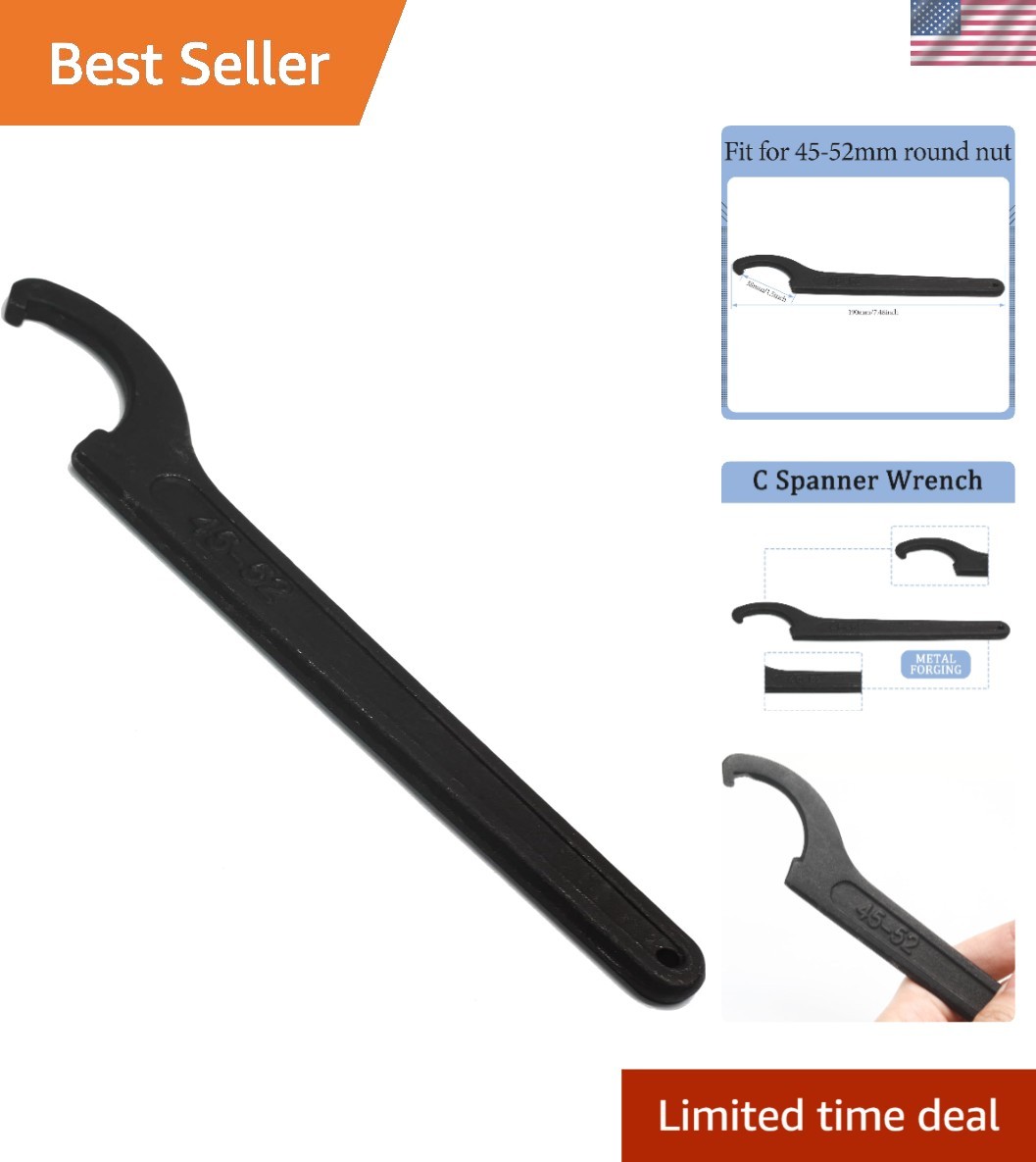 Durable Black C Hook Spanner Wrench with 7.48-Inch Length for Efficient Torque