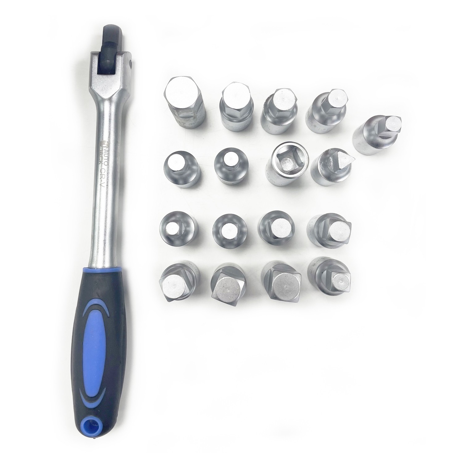 Sump Plug Key Set 18pc 3/8″ Drive Hex Square Triangle Oil Drain Tool Kit Case