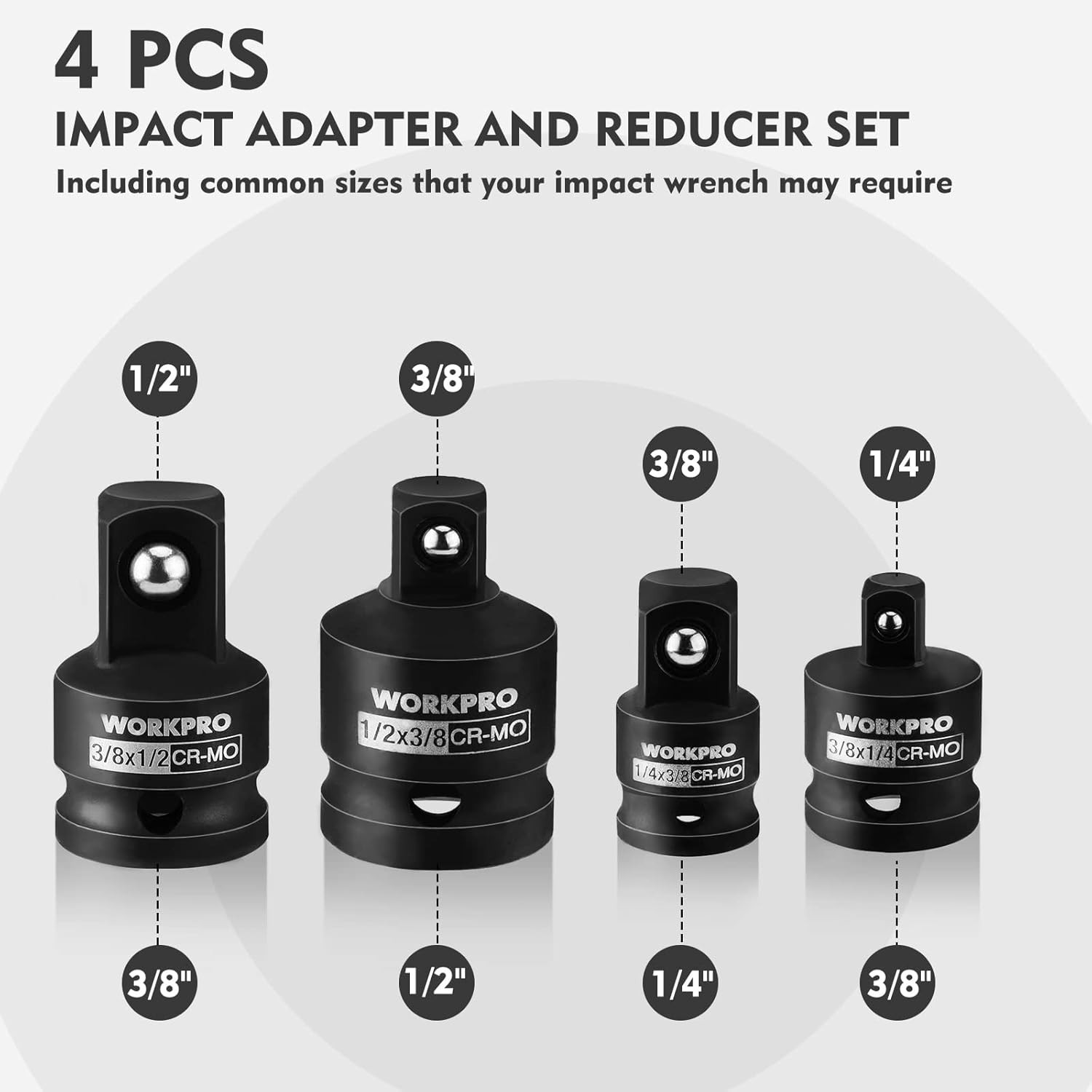 Piece Socket Adapter Set, 1/4″, 3/8″, 1/2″ Drive, Chrome Molybdenum Steel