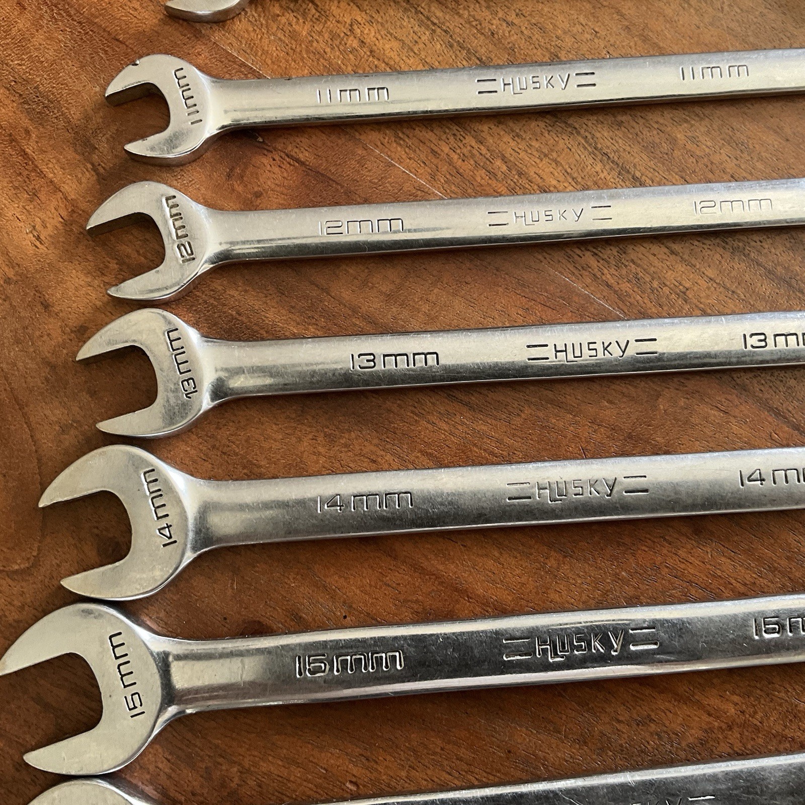 Vintage Husky Polished Chrome Combination Wrench Set Metric 19mm – 10mm USA