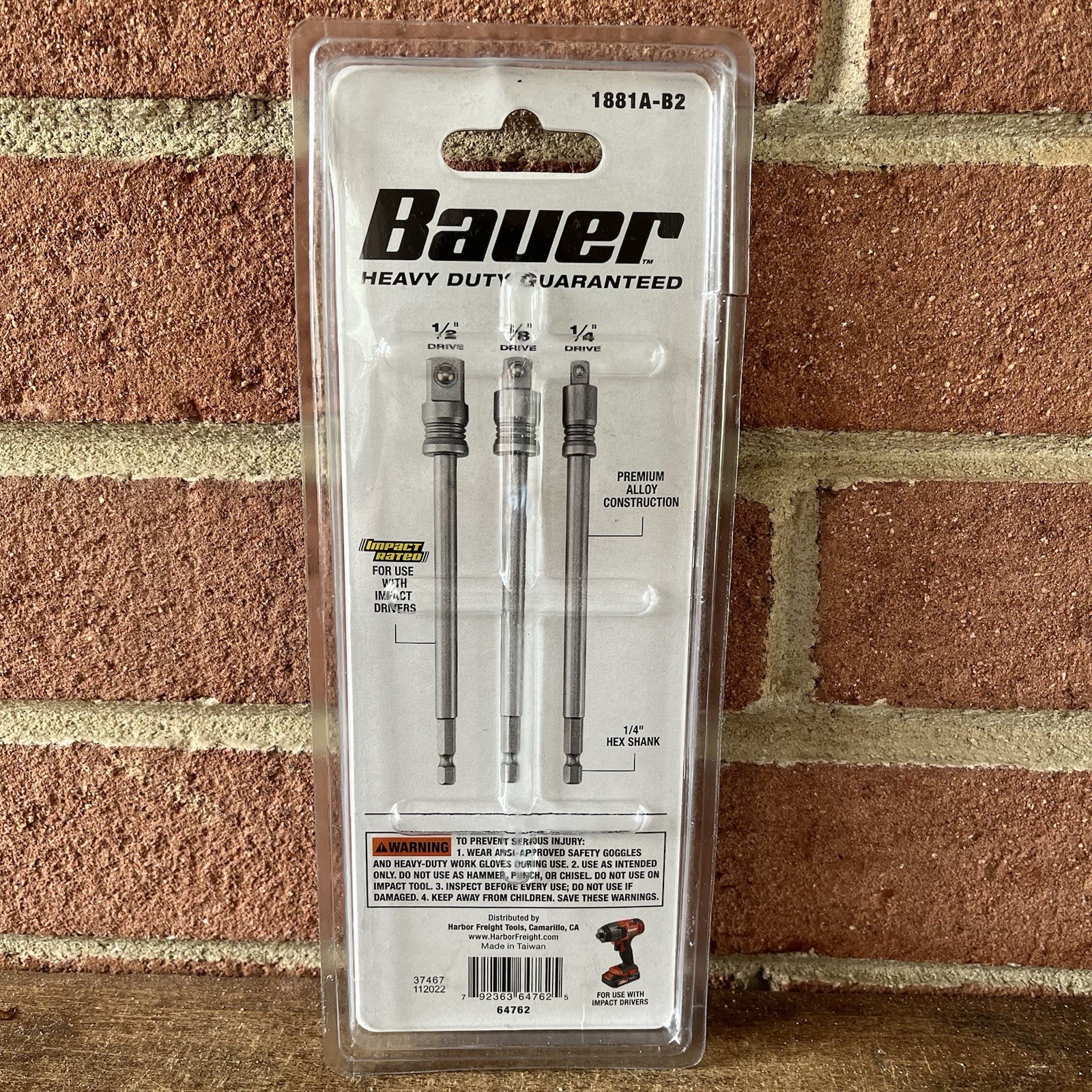 Bauer Impact Rated Adapter Set of 6″ 3 pieces 1/4″, 3/8″ & 1/2″ in Packaging