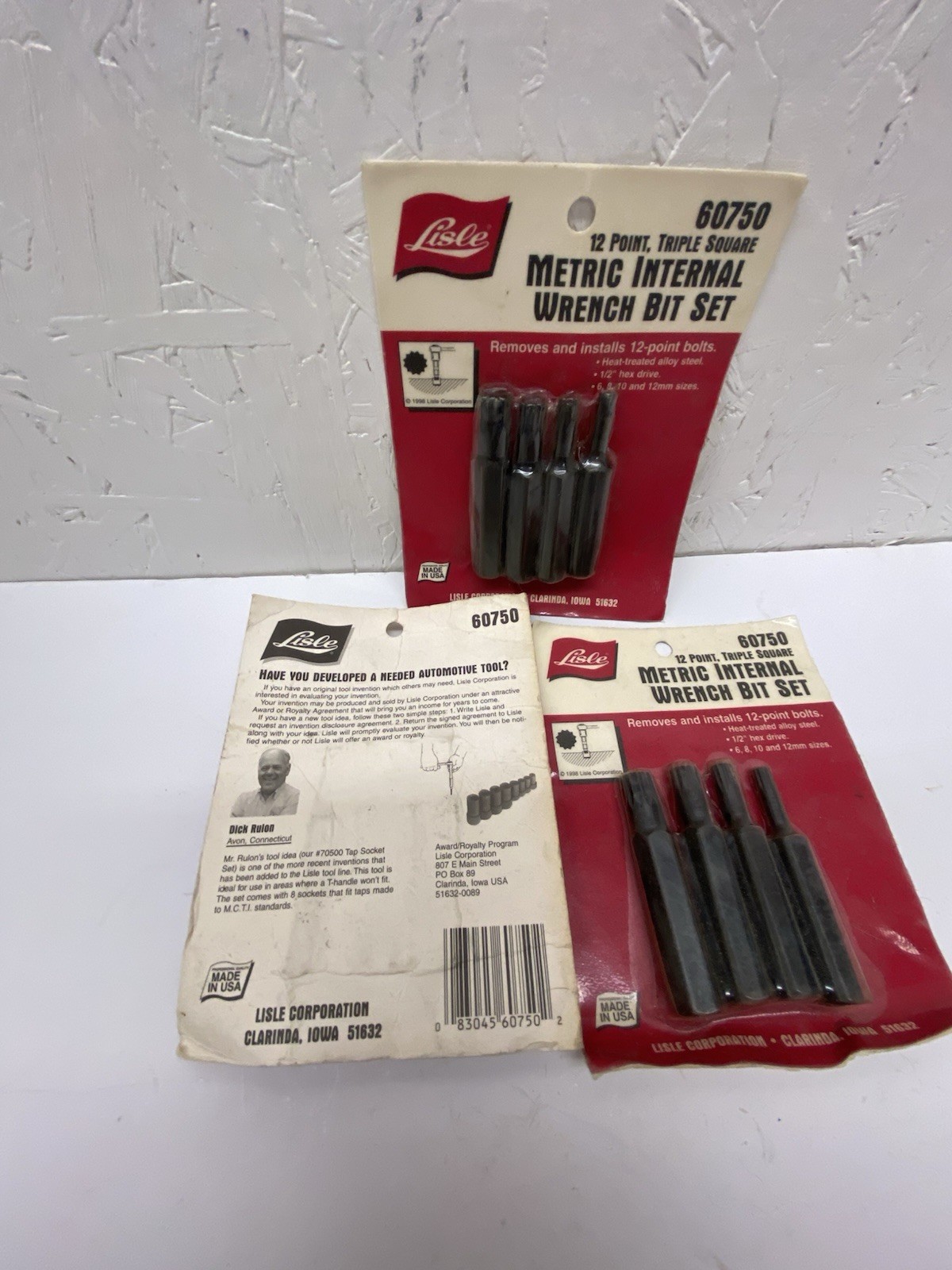 3 packs lisle #60750 12 point metric internal wrench bit set -4 per pack- nos