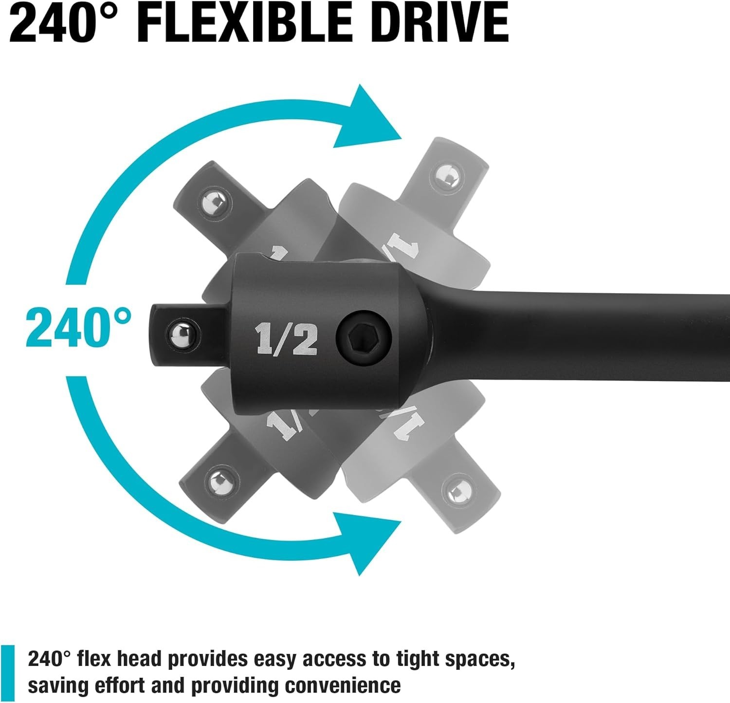 Flexible 17.5-Inch Breaker Bar with 240° Flex Head