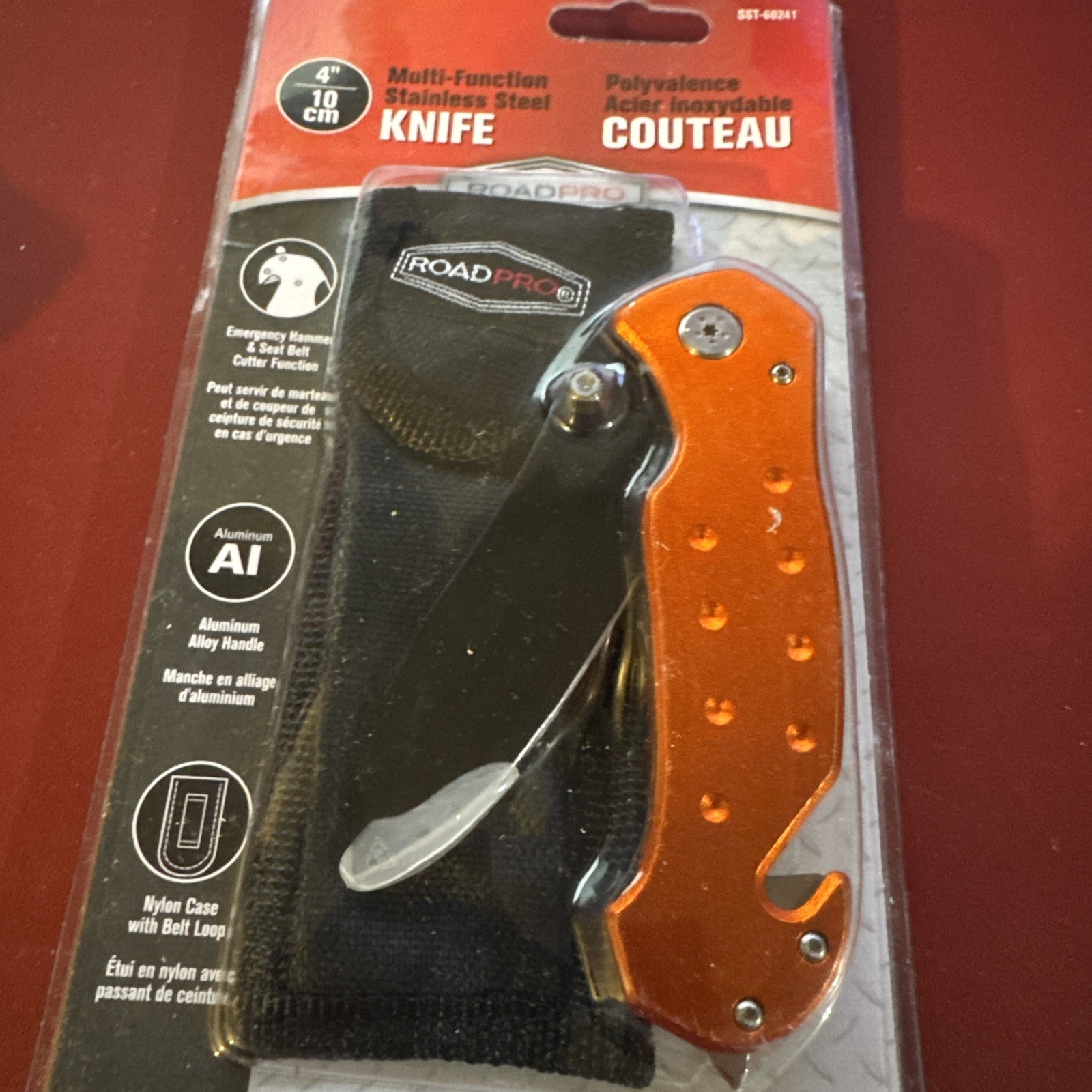 RoadPro SST-60241 Knife 4″, Folding Lock, With Pouch, Stainless Steel,