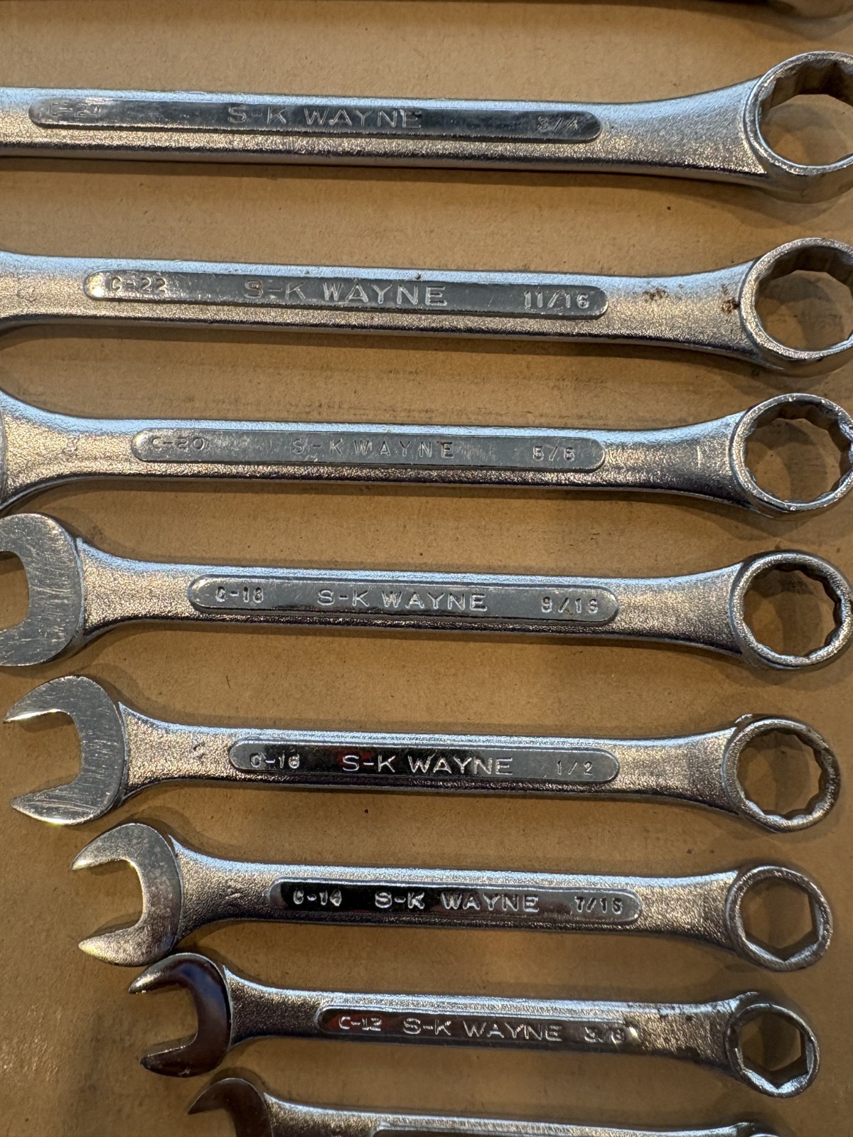 SK-Wayne 12 Piece Combination Wrench Set Vintage 1960s – SAE 1/4″ thru 15/16