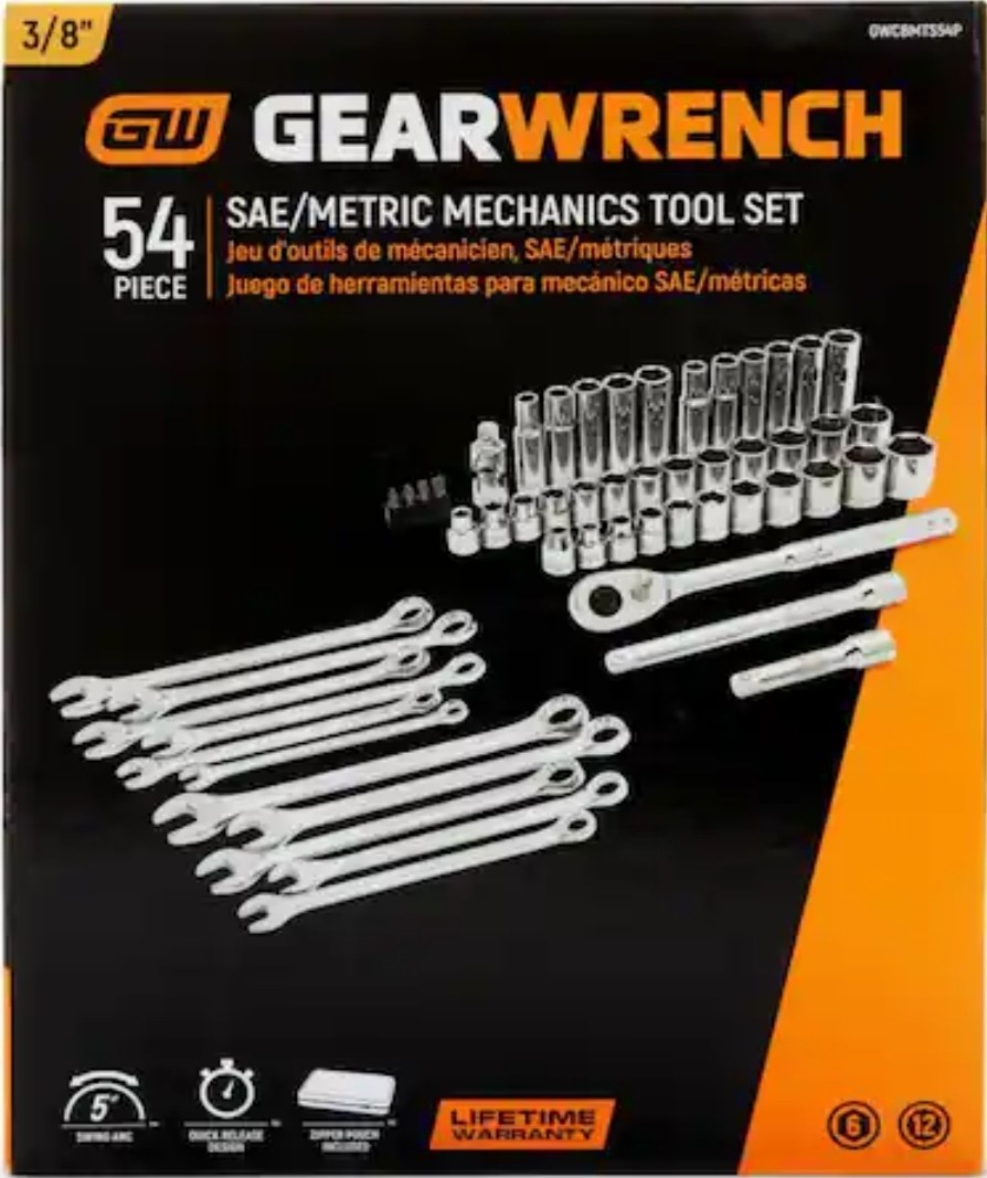 Gearwrench 3/8 in. Drive 72-Tooth 6-Point SAE/MM Mechanic Hand Tool Set 54-Piece