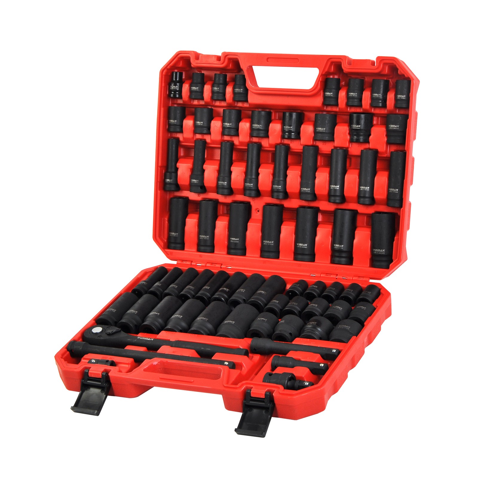66PC 1/2in Drive Impact Socket Set 6 Point Shallow & Deep Socket Set SAE Metric