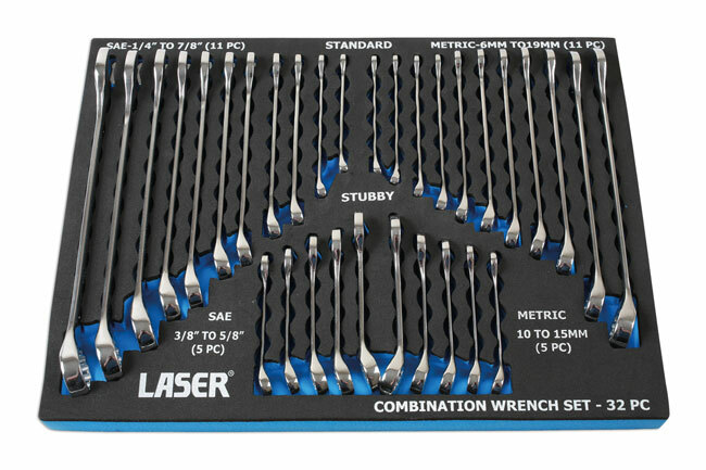 Wrench Combination Spanner Set 32pce Stubby Mixed Length AF Metric In Foam