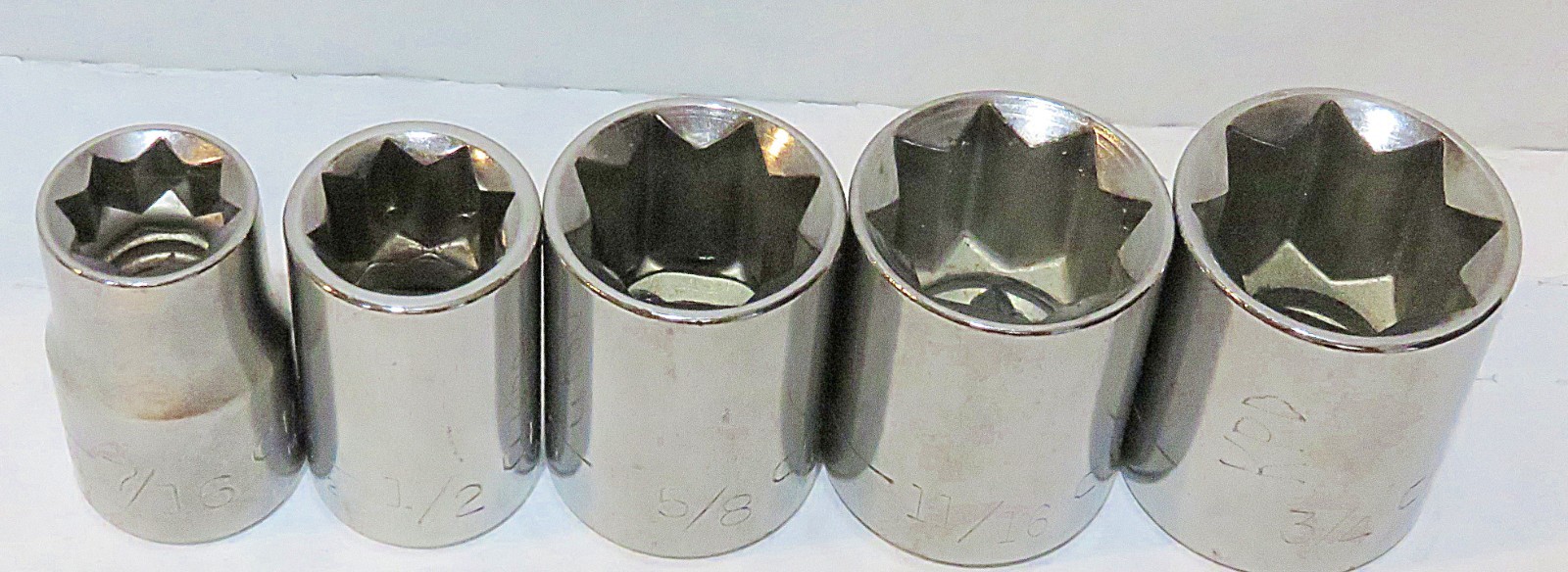 Craftsman USA 1/2” Drive 8 Point Socket Set 6pc Double Square Reverse Torx Nice