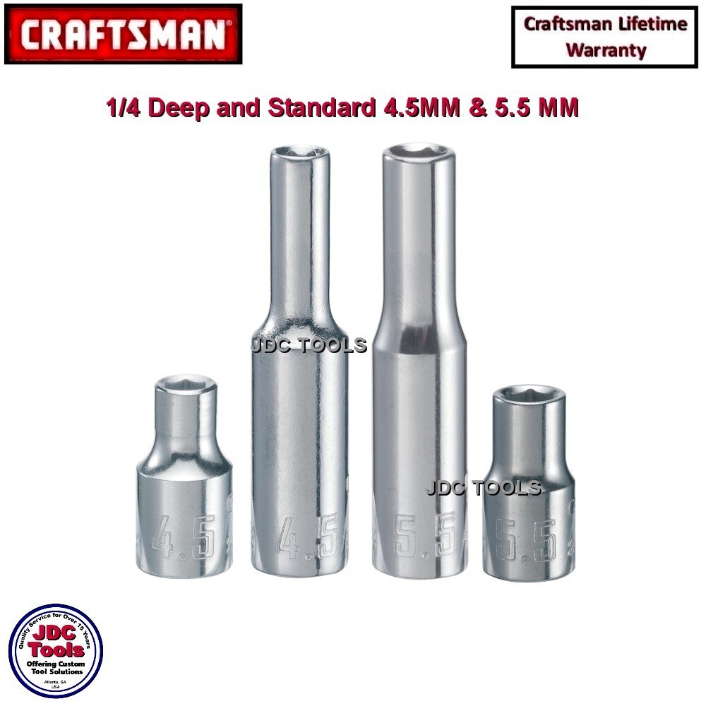 New Craftsman 4.5MM & 5.5MM Metric 6 Point 1/4″ Drive 4pc Deep Std. Socket Set 2