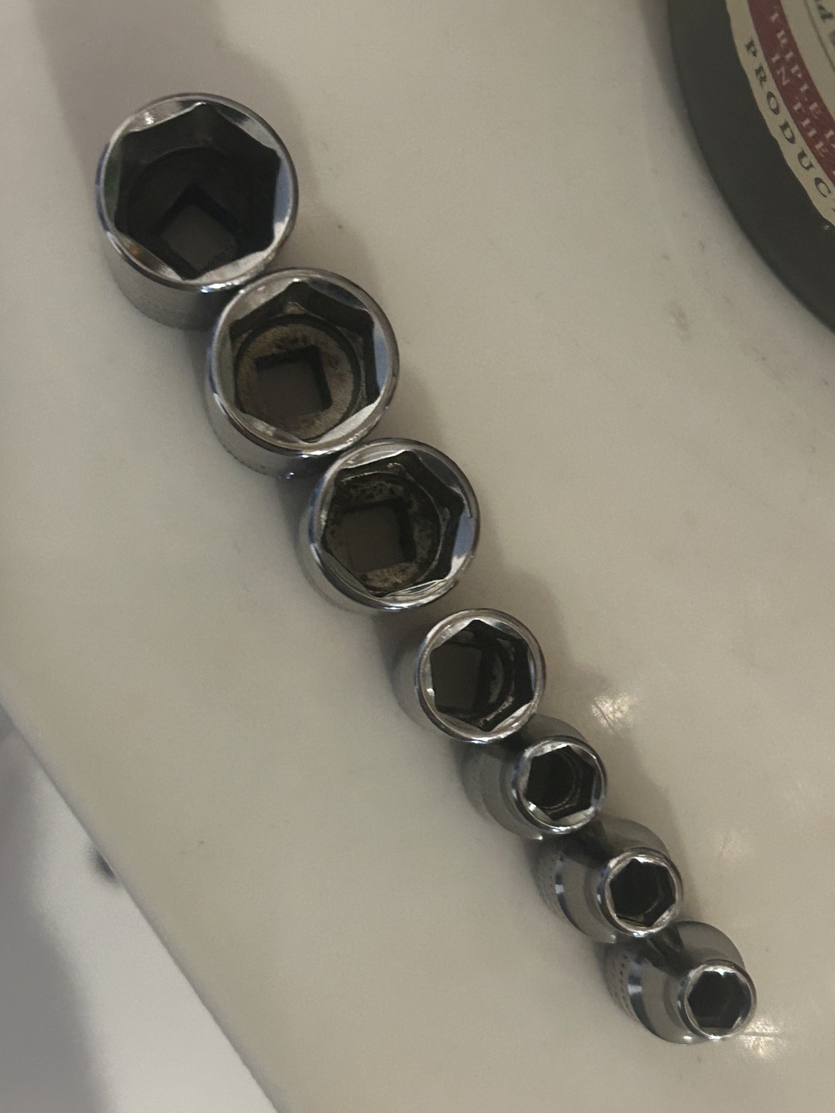Snap On 7 Pc 1/4” Drive Shallow 6PT Metric Chrome Partial Socket Set 5mm-14mm