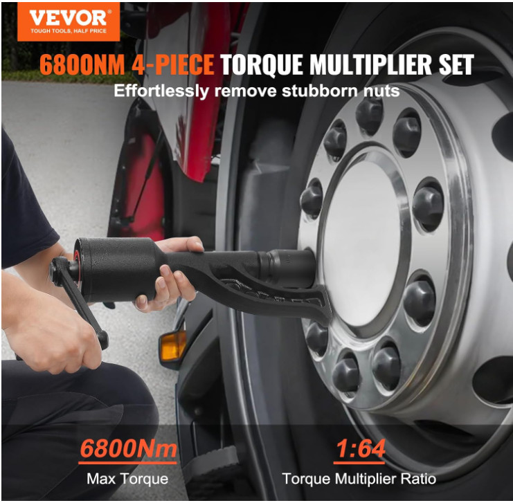 Multiplicador de Par 1″ para tuercas, 6,800N.m, Set con 4 Enchufes