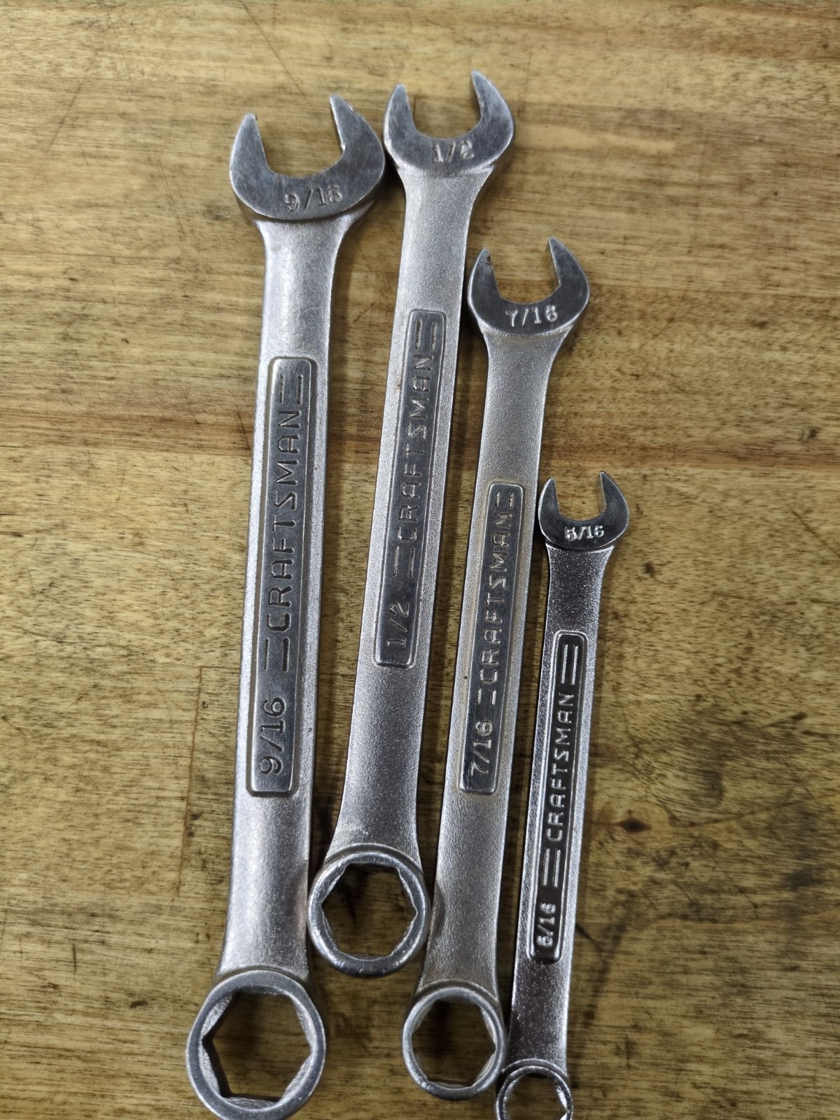 (4) Craftsman Sae 6 PT Combination Wrench Lot 5/16,7/16,1/2,9/16USA Made VA