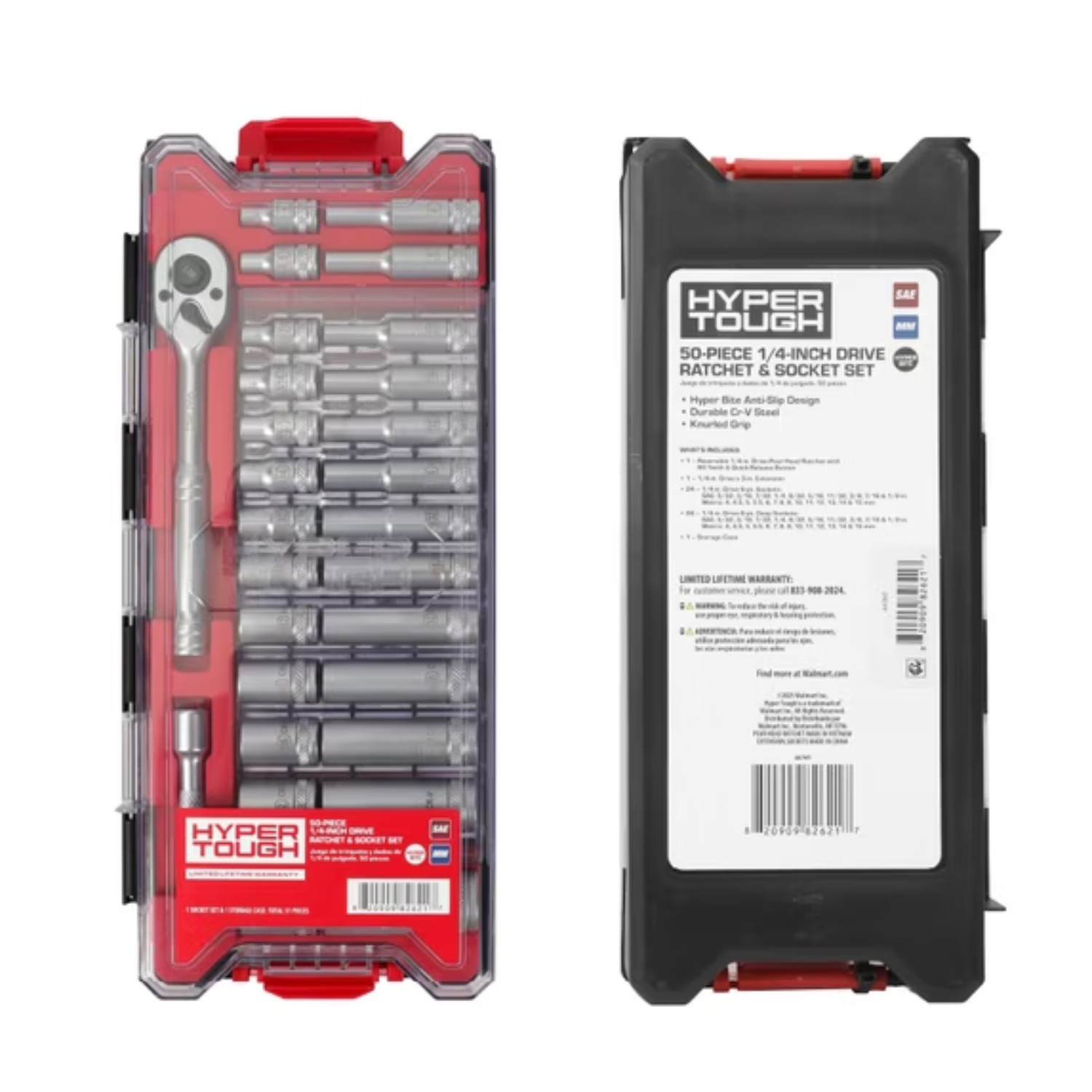Hyper Tough 1/4-Inch Drive Ratchet and Socket Set SAE and Metric 50 Pieces