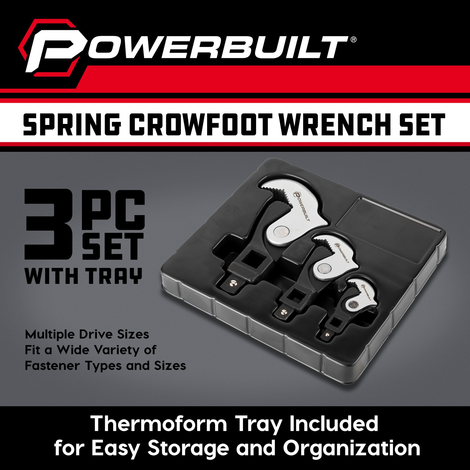 Powerbuilt 3 Piece Spring Crowfoot Wrench Set – 642963