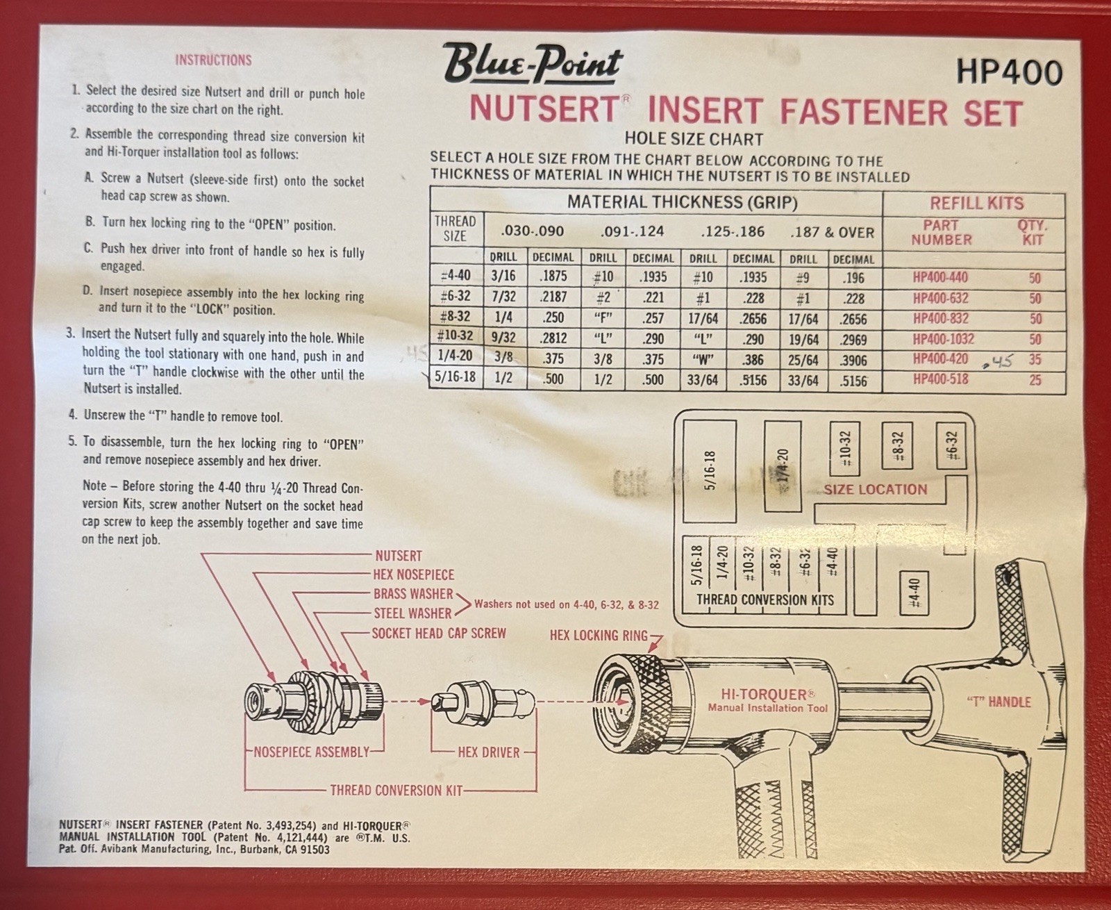 Blue-Point Snap-On HP 400 Insert Fastener Set with case