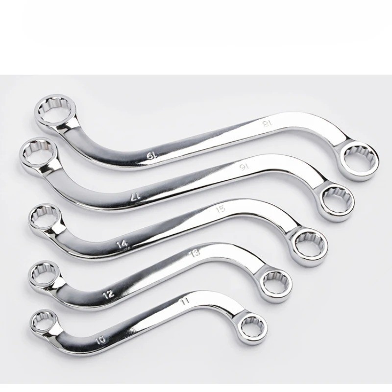 5Pcs S-Type Double Ended Ring Spanner Wrench Set 140-240mm Curved Fastener Tools