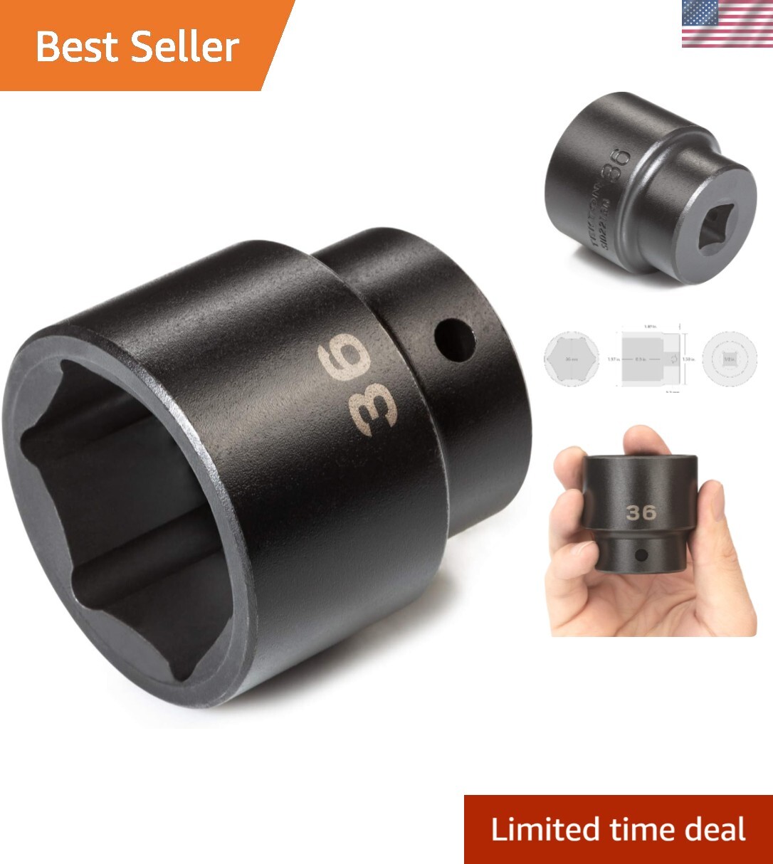 Robust 6-Point 36mm Socket – Perfect Fit for Hex Fasteners, ANSI Compliant