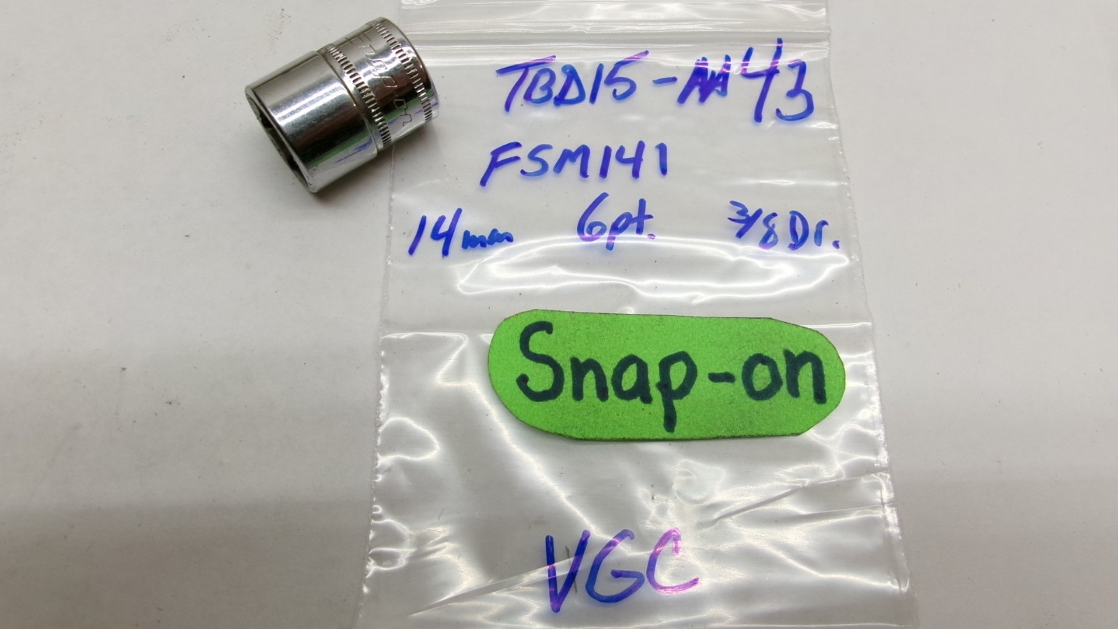 Snap-on tools USA 3/8″ drive 14mm metric 6 point Shallow Socket FSM141 Nice!