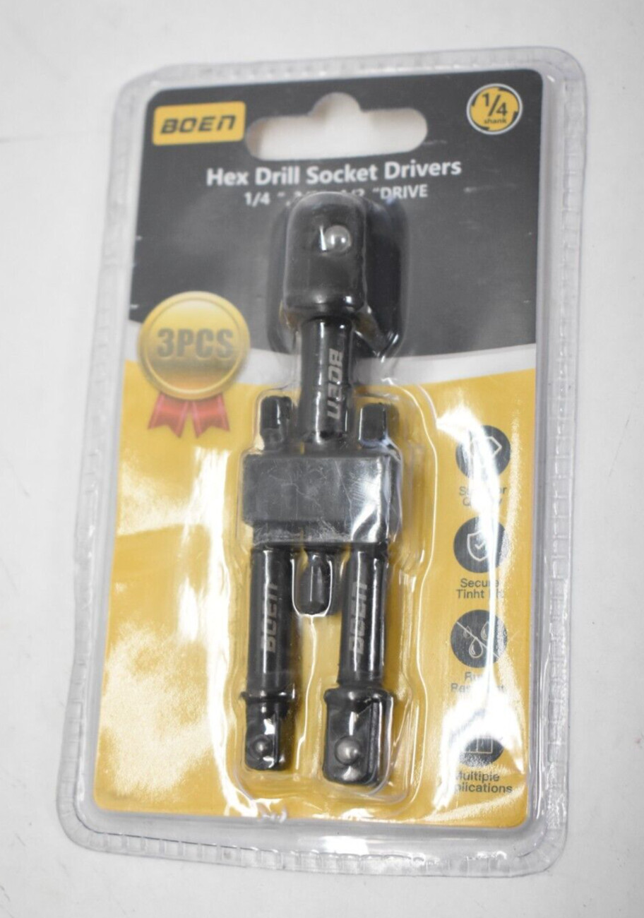Boen Socket Adapter Set Hex Shank to 1/4″ x 3/8″ x 1/2″ Impact Driver 3 Piece