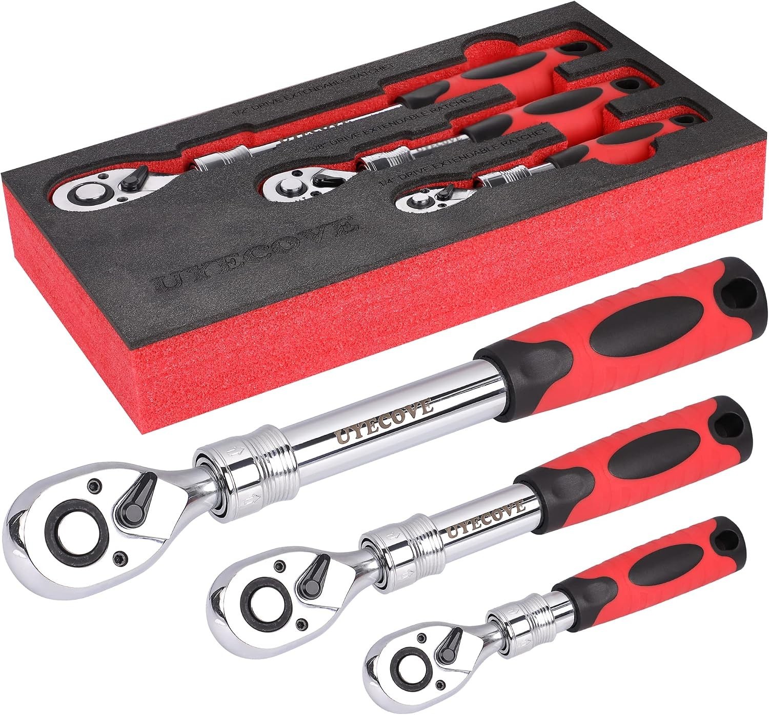 Extendable Lockable Flexi Head Ratchet Set 1/4 3/8 1/2 72 TOOTH Welzh Werkzeug