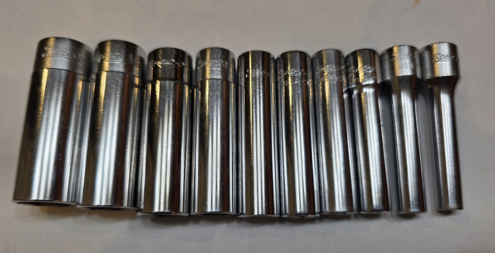 Snap On 10Pcs 1/4″ 6PT SAE Deep Socket Set STM6,7,8,9,10,11,12,14,16,18