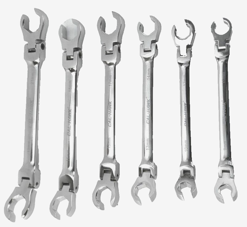 6PC FLEX HEAD FLARE NUT METRIC WRENCH HEX SHAPED HEAD Chrome Vanadium SET 9-21mm